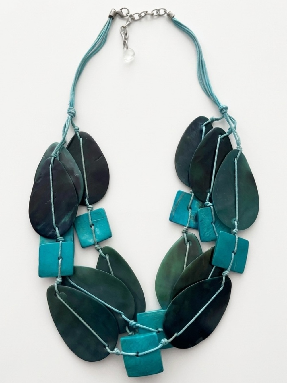 Teal Bohemian Bib Statement Necklace with Dyed Mother of Pearl Shells